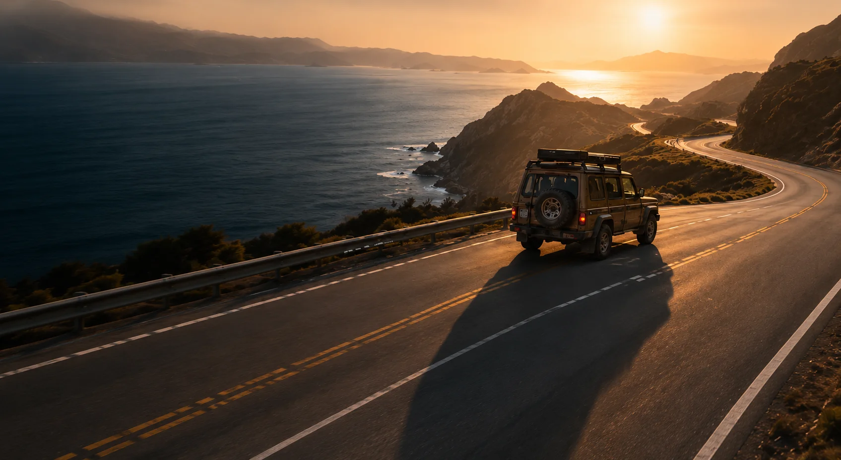 Carretera cinematográfica del sur del Perú al atardecer