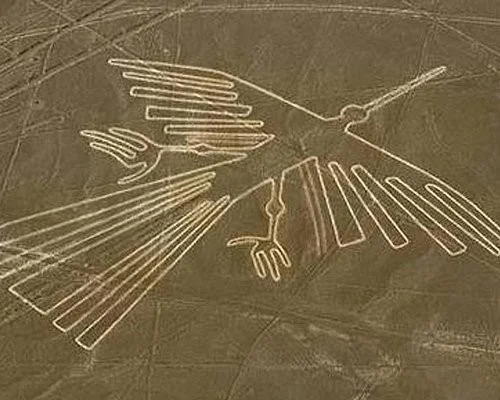 Geoglifo del Colibrí, Líneas de Nazca Vista aérea de la figura geoglifo del Colibrí en las Líneas de Nazca en el desierto de Ica